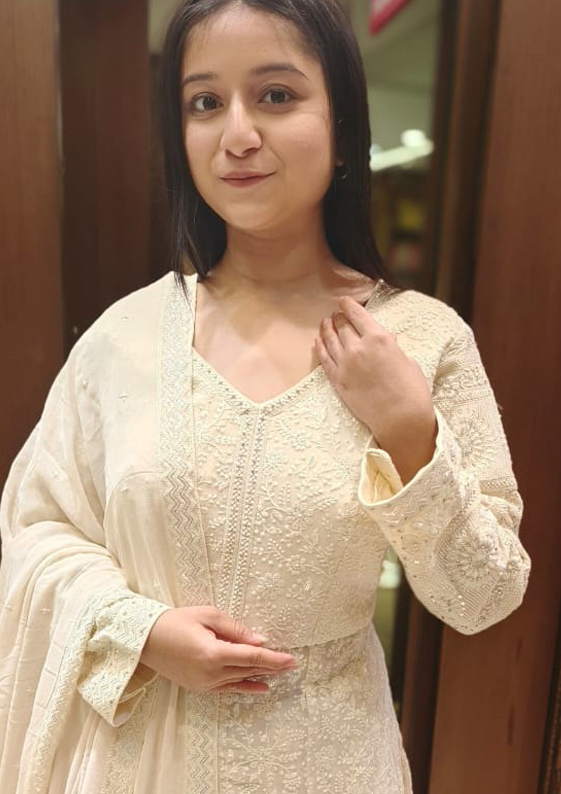 Off White Color Georgette Lucknowi Work Indo Western